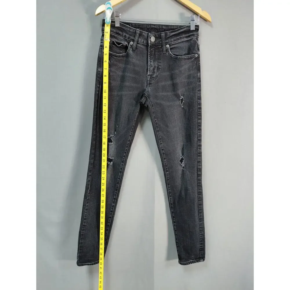 American Eagle Faded Black Distressed Skinny Flex Jeans Men See Measurement